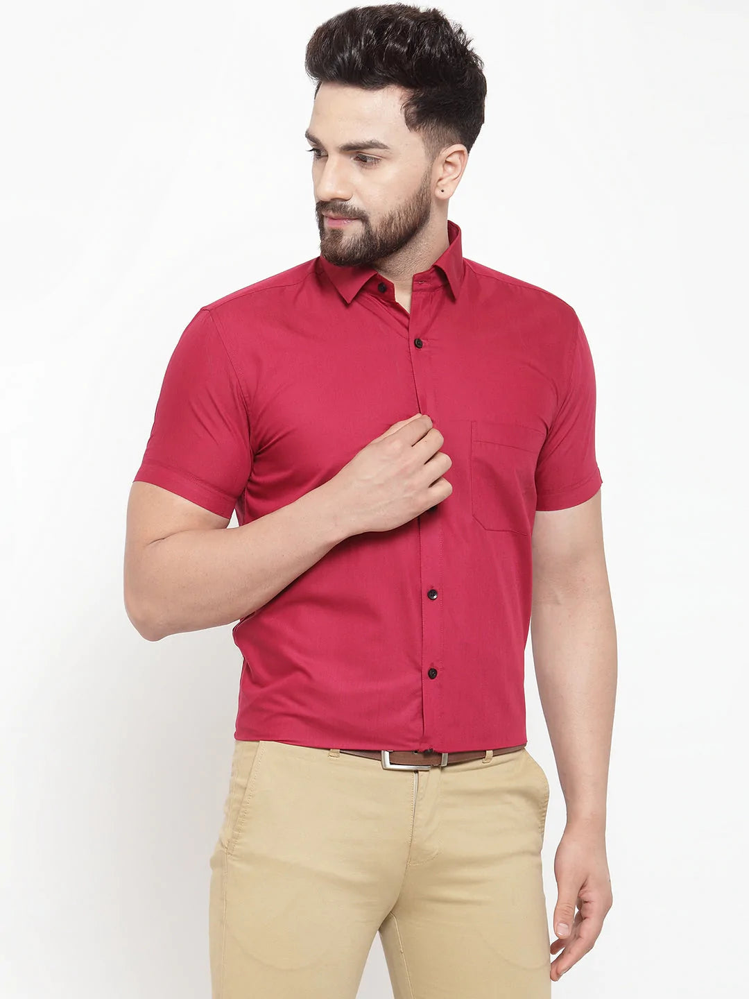 Jainish Maroon Men's Cotton Half Sleeves Solid Formal Shirts ( SF 754Mehroon )