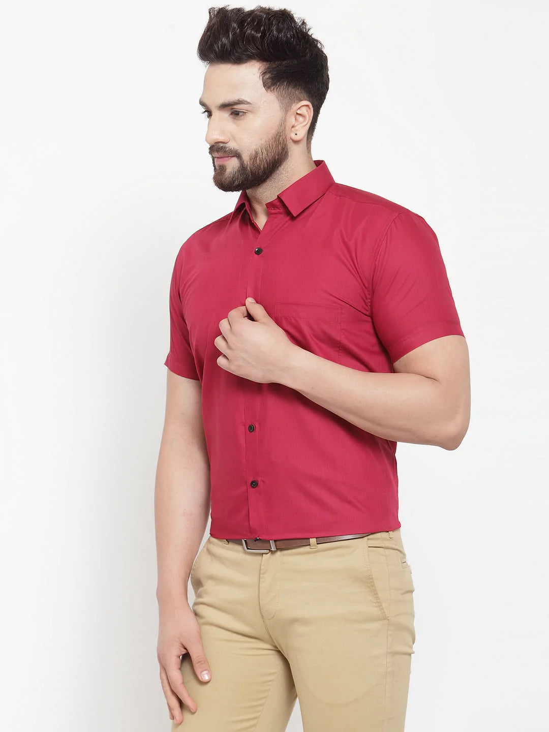 Jainish Maroon Men's Cotton Half Sleeves Solid Formal Shirts ( SF 754Mehroon )