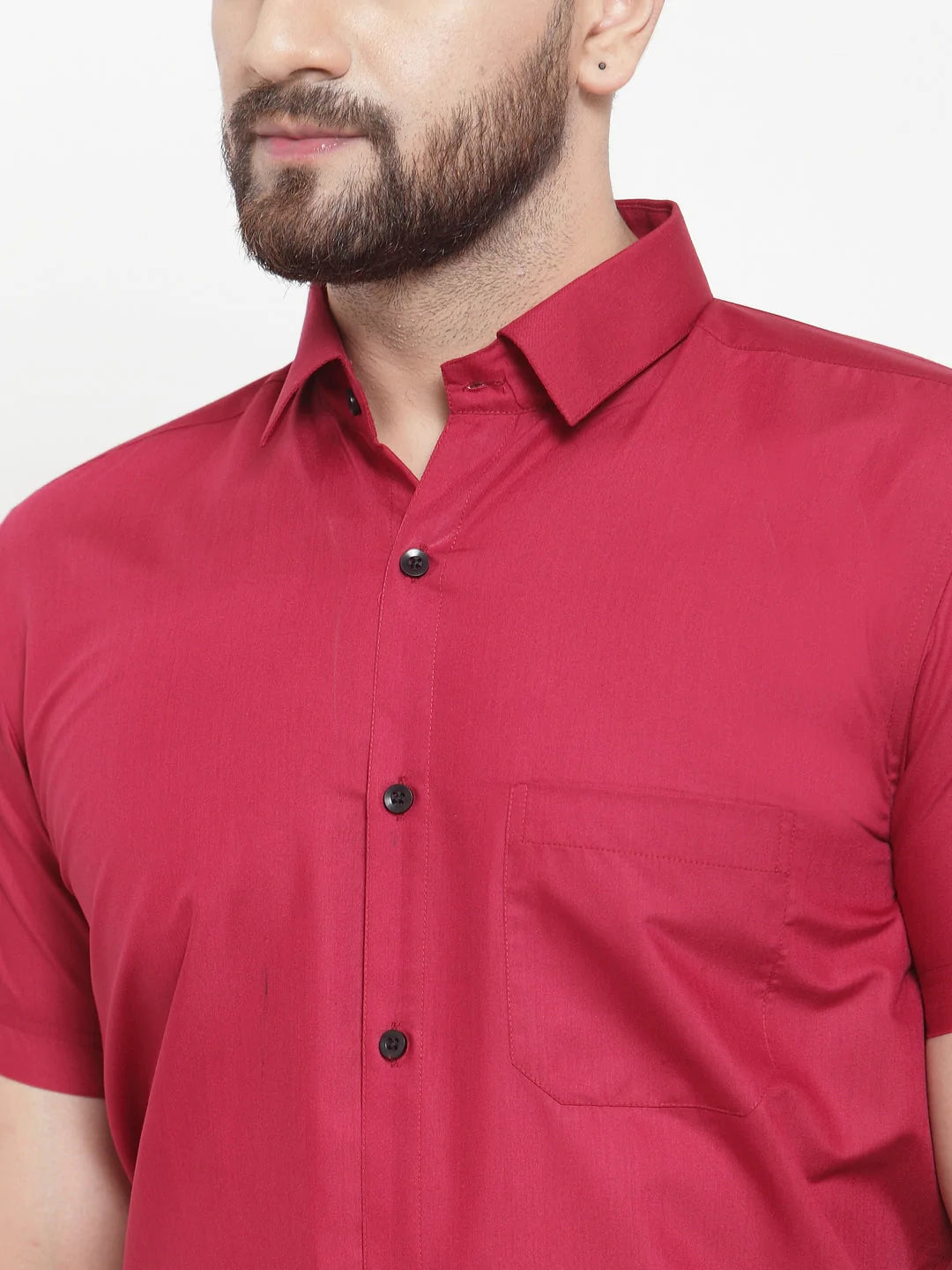 Jainish Maroon Men's Cotton Half Sleeves Solid Formal Shirts ( SF 754Mehroon )