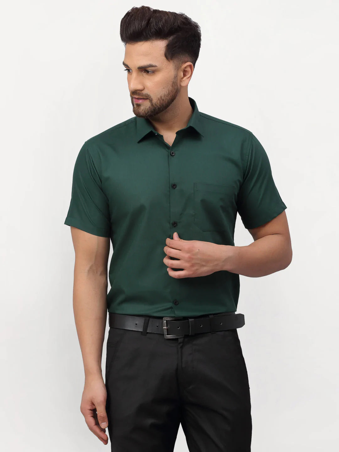 Jainish Olive Men's Cotton Half Sleeves Solid Formal Shirts ( SF 754Olive )