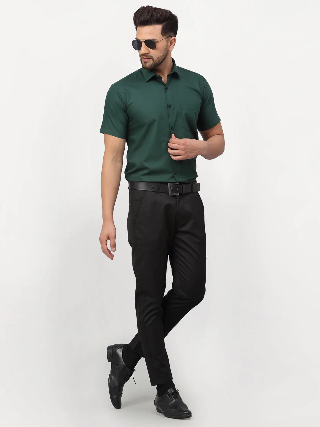 Jainish Olive Men's Cotton Half Sleeves Solid Formal Shirts ( SF 754Olive )
