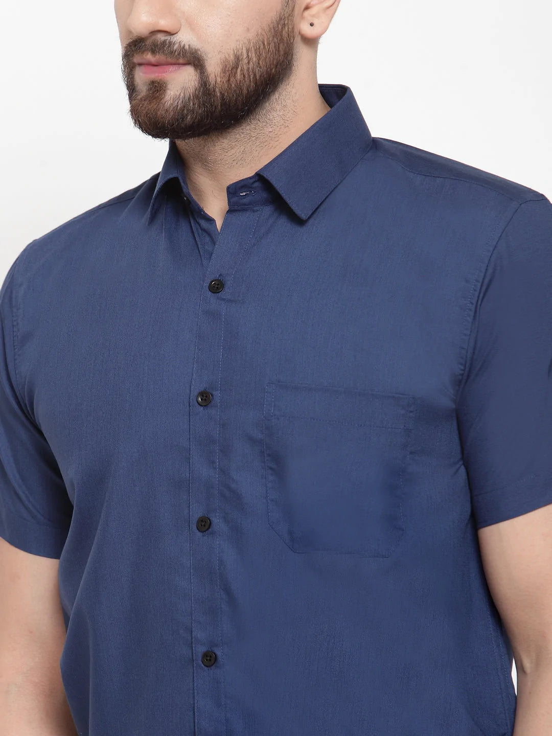 Jainish Blue Men's Cotton Half Sleeves Solid Formal Shirts ( SF 754Peacock )