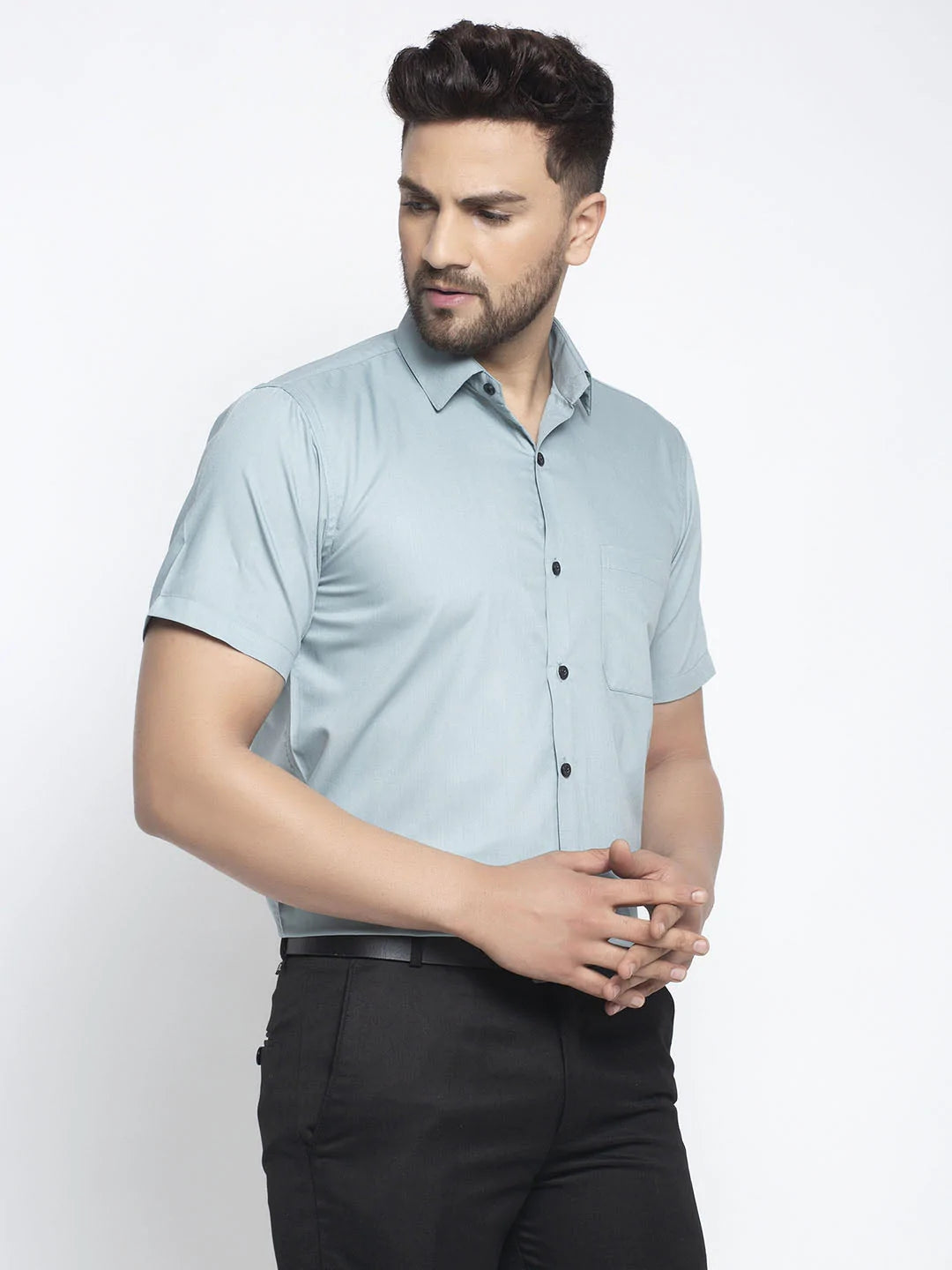 Jainish Green Men's Cotton Half Sleeves Solid Formal Shirts ( SF 754Sea-Green )