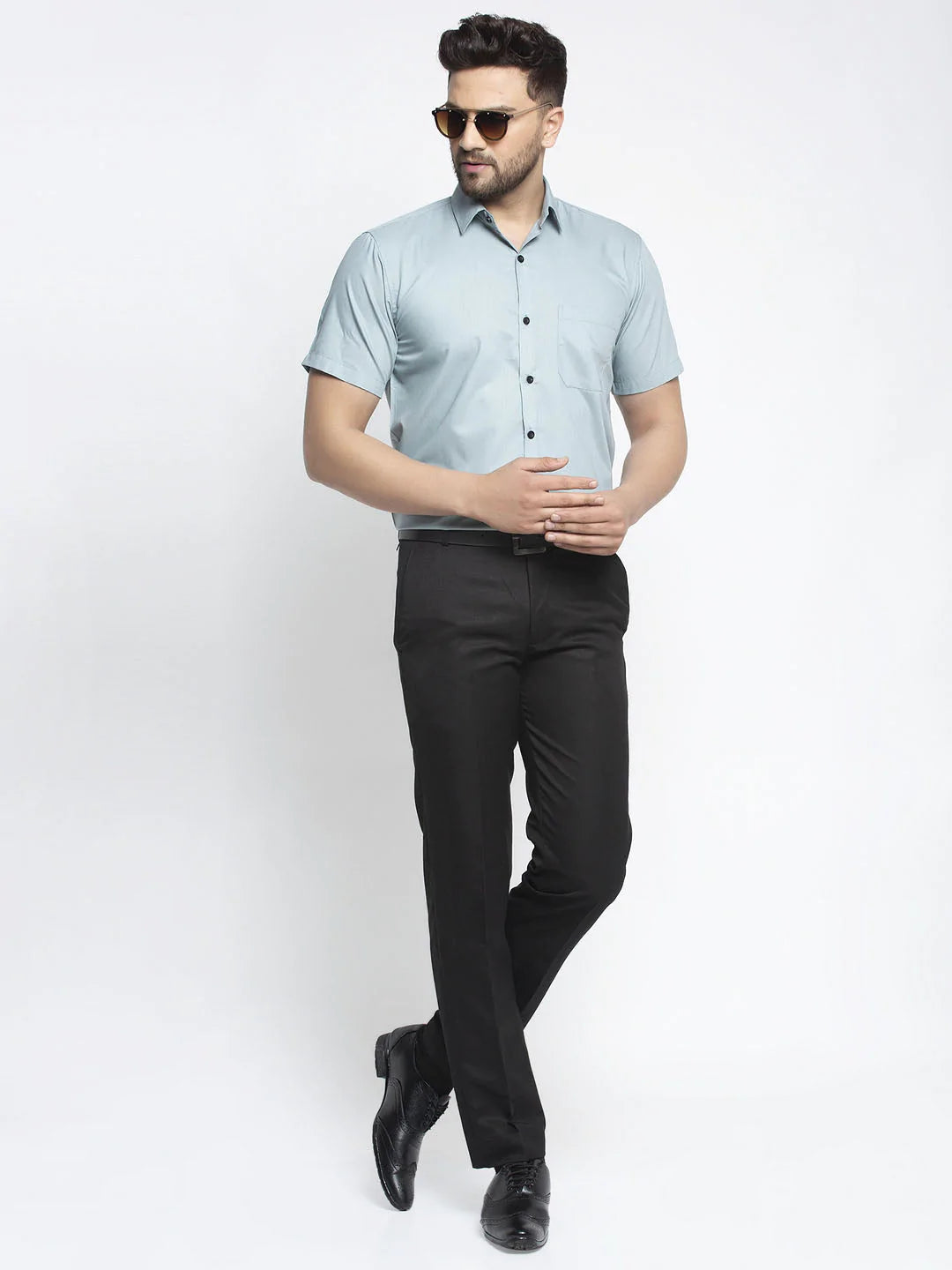 Jainish Green Men's Cotton Half Sleeves Solid Formal Shirts ( SF 754Sea-Green )