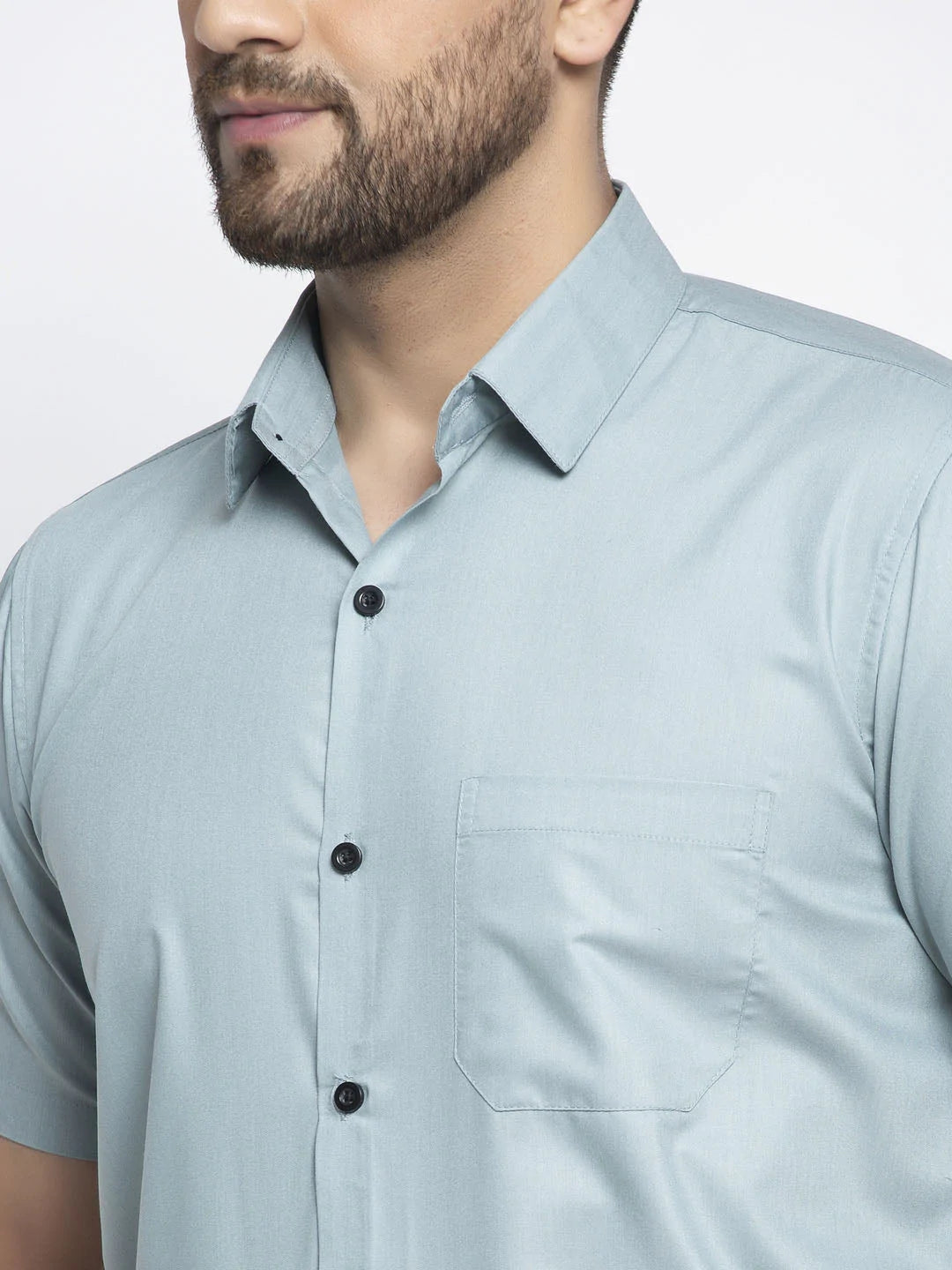 Jainish Green Men's Cotton Half Sleeves Solid Formal Shirts ( SF 754Sea-Green )