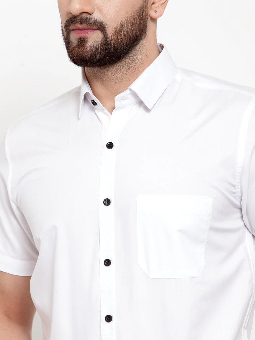 Jainish White Men's Cotton Half Sleeves Solid Formal Shirts ( SF 754White )