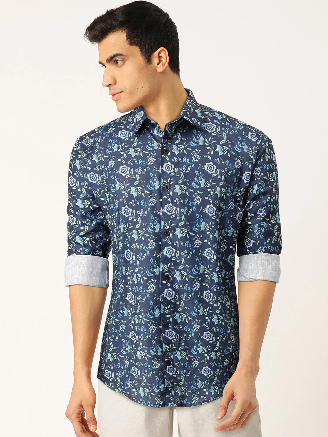 Jainish Blue Men's Cotton Printed Formal Shirt's ( SF 756Blue )