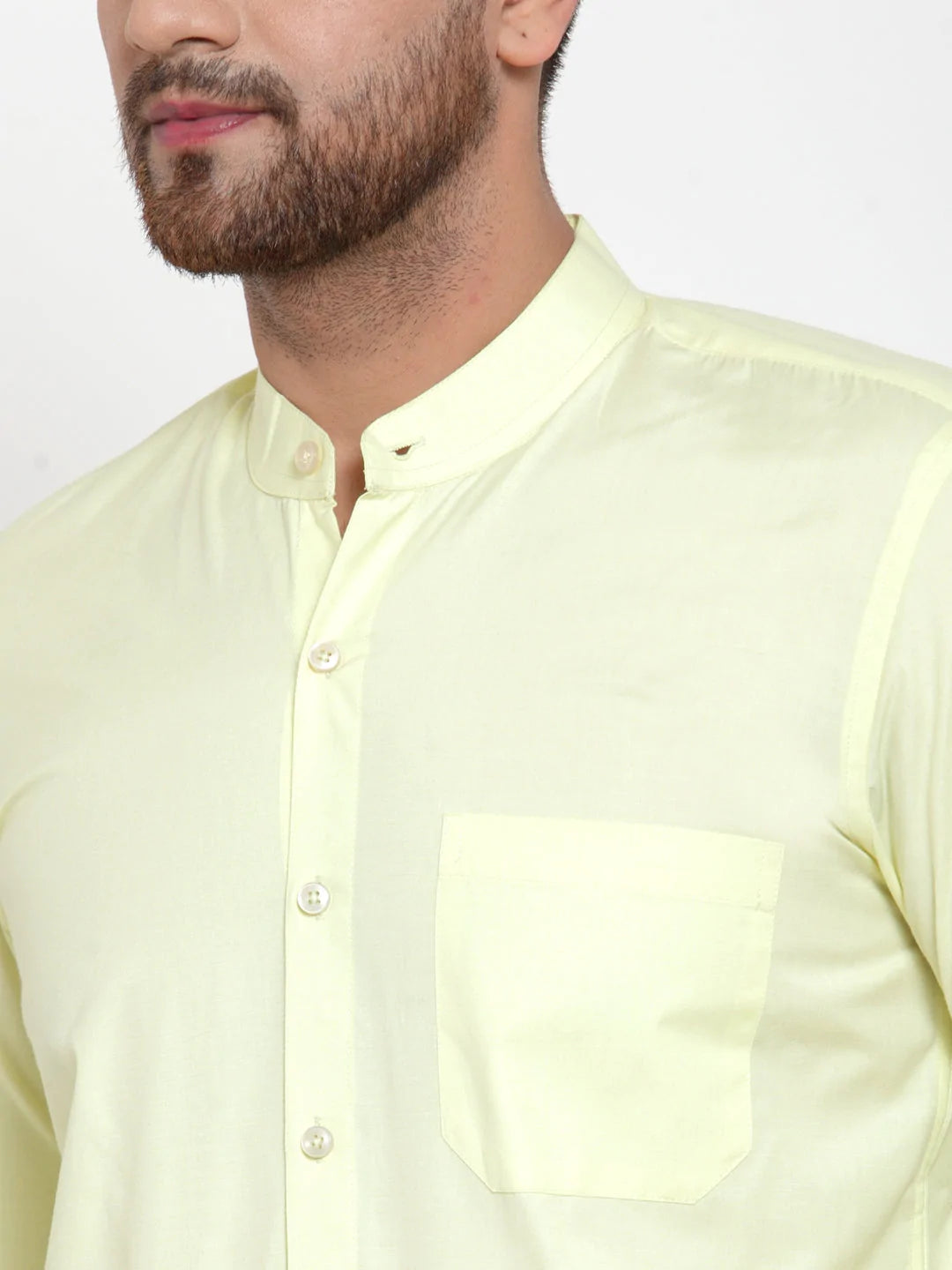 Jainish Green Men's Cotton Solid Mandarin Collar Formal Shirts ( SF 757Lime )