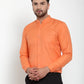 Jainish Orange Men's Cotton Solid Mandarin Collar Formal Shirts ( SF 757Orange )