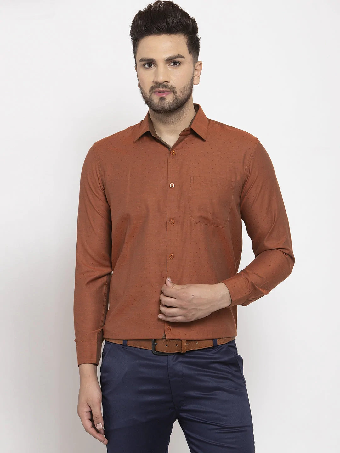 Jainish Brown Men's Cotton Polka Dots Formal Shirt's ( SF 761Brown )