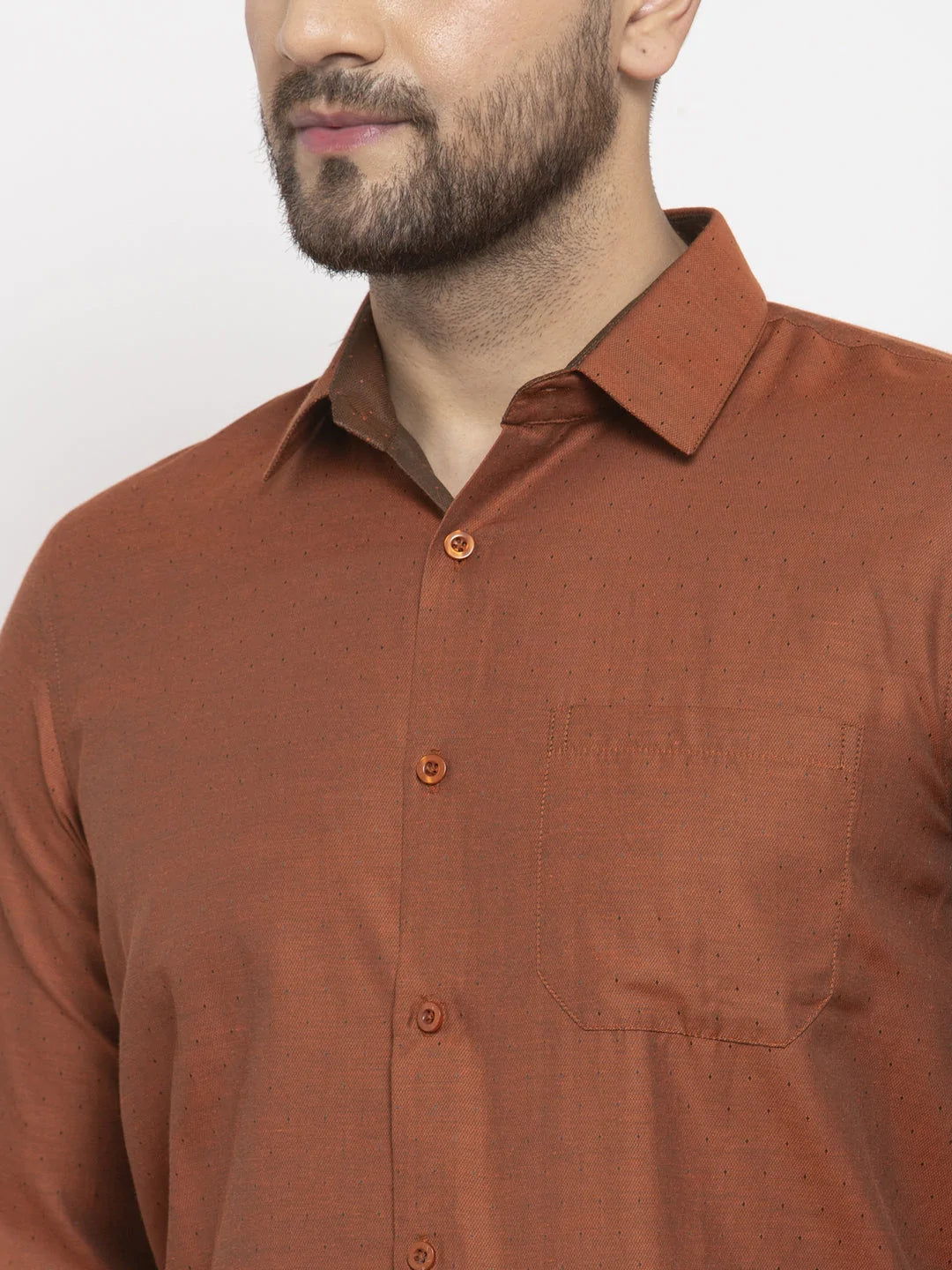 Jainish Brown Men's Cotton Polka Dots Formal Shirt's ( SF 761Brown )