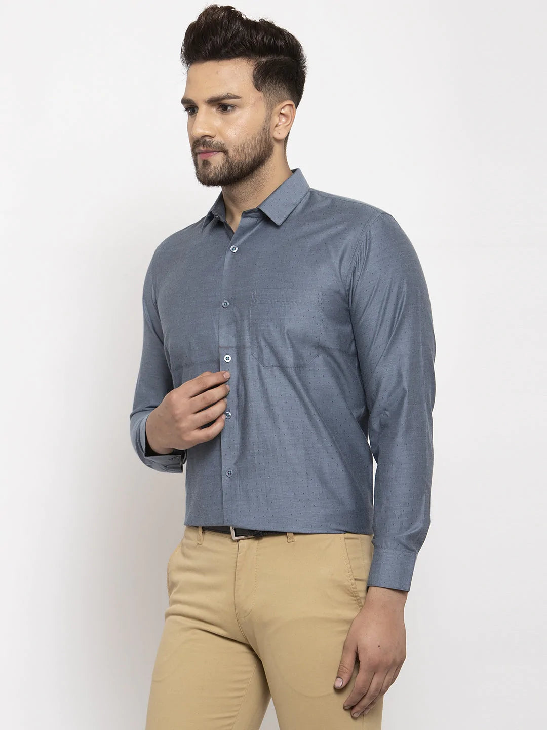 Jainish Grey Men's Cotton Polka Dots Formal Shirt's ( SF 761Grey )