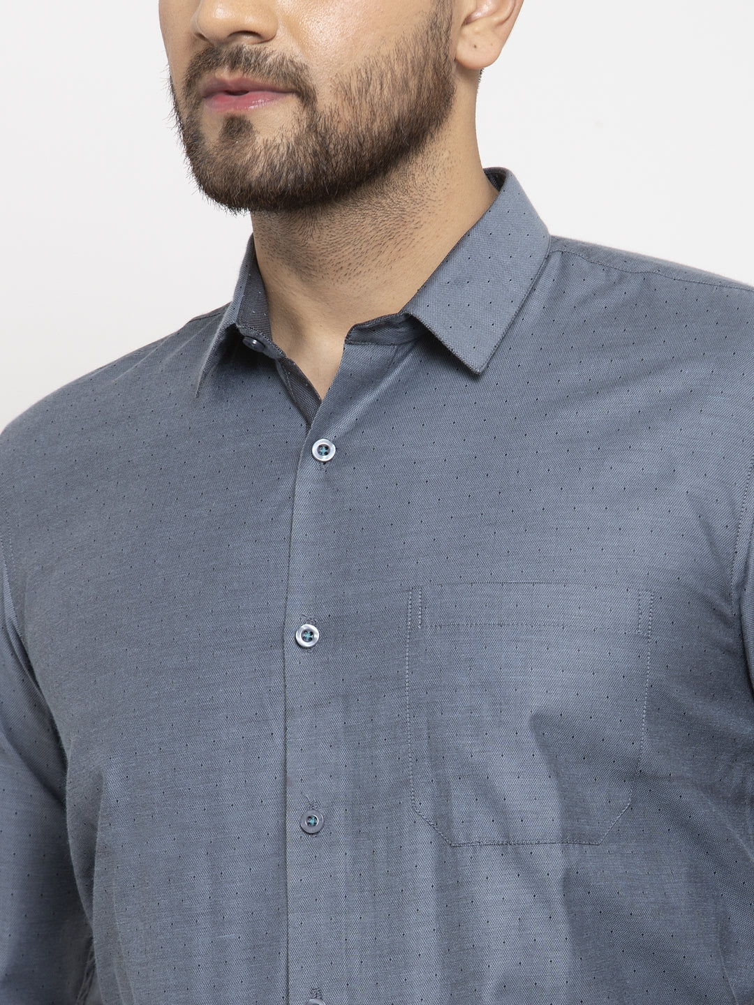 Jainish Grey Men's Cotton Polka Dots Formal Shirt's ( SF 761Grey )