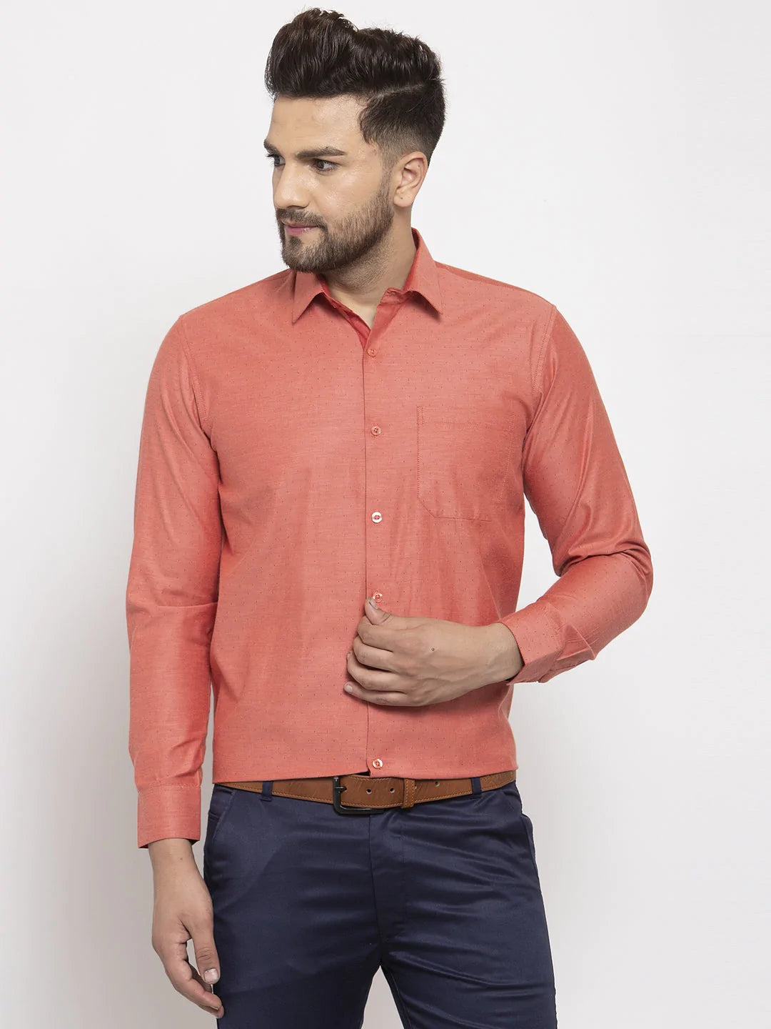 Jainish Orange Men's Cotton Polka Dots Formal Shirt's ( SF 761Keshar )