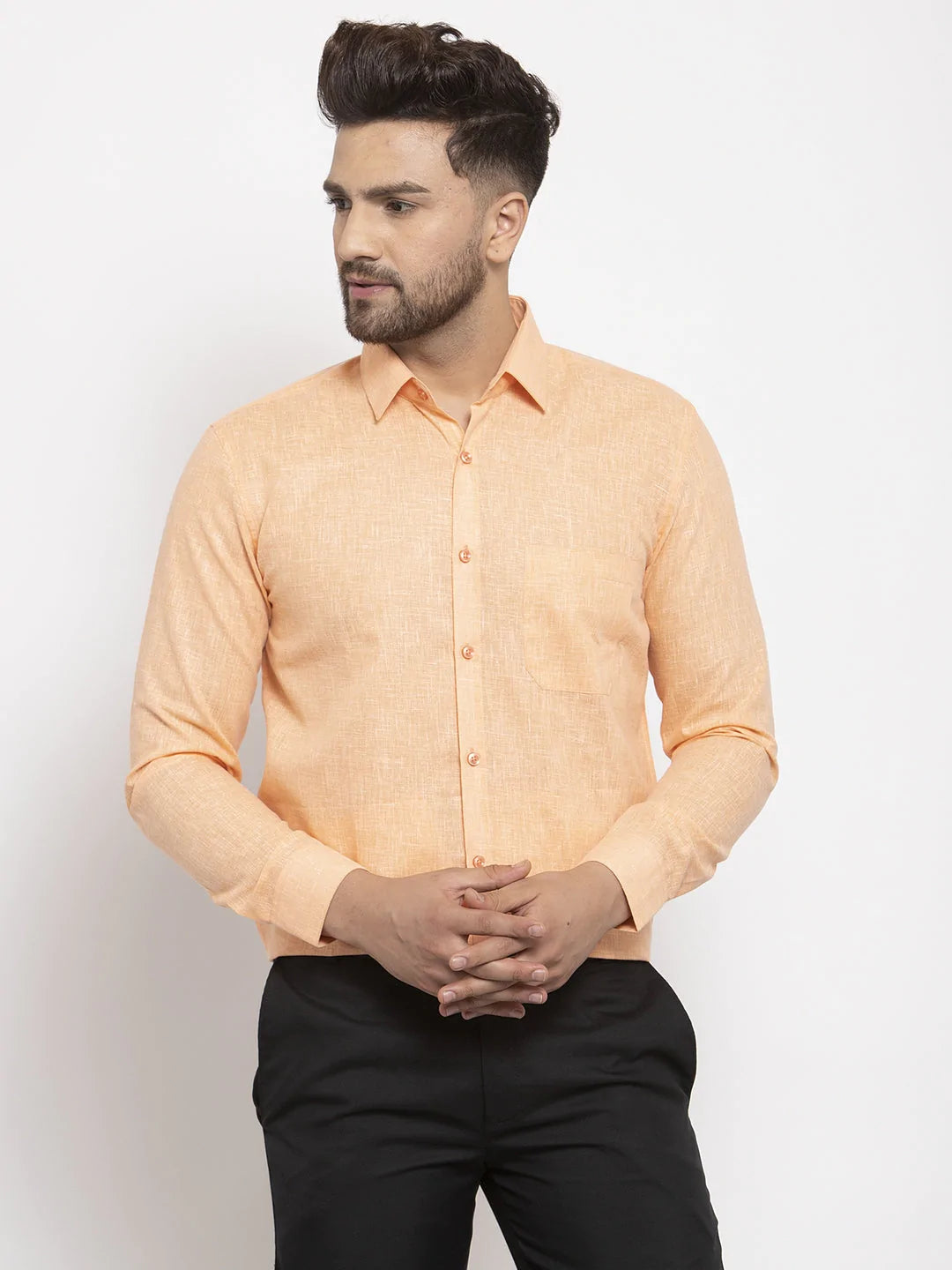 Jainish Orange Men's Dobby Solid Formal Shirts ( SF 762Light-Orange )