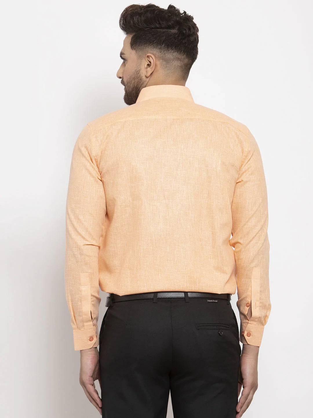 Jainish Orange Men's Dobby Solid Formal Shirts ( SF 762Light-Orange )