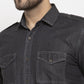 Jainish Black Men's Denim Solid Formal Shirt's ( SF 763Black )