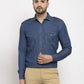 Jainish Navy Men's Denim Solid Formal Shirt's ( SF 763Navy )