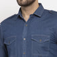 Jainish Navy Men's Denim Solid Formal Shirt's ( SF 763Navy )