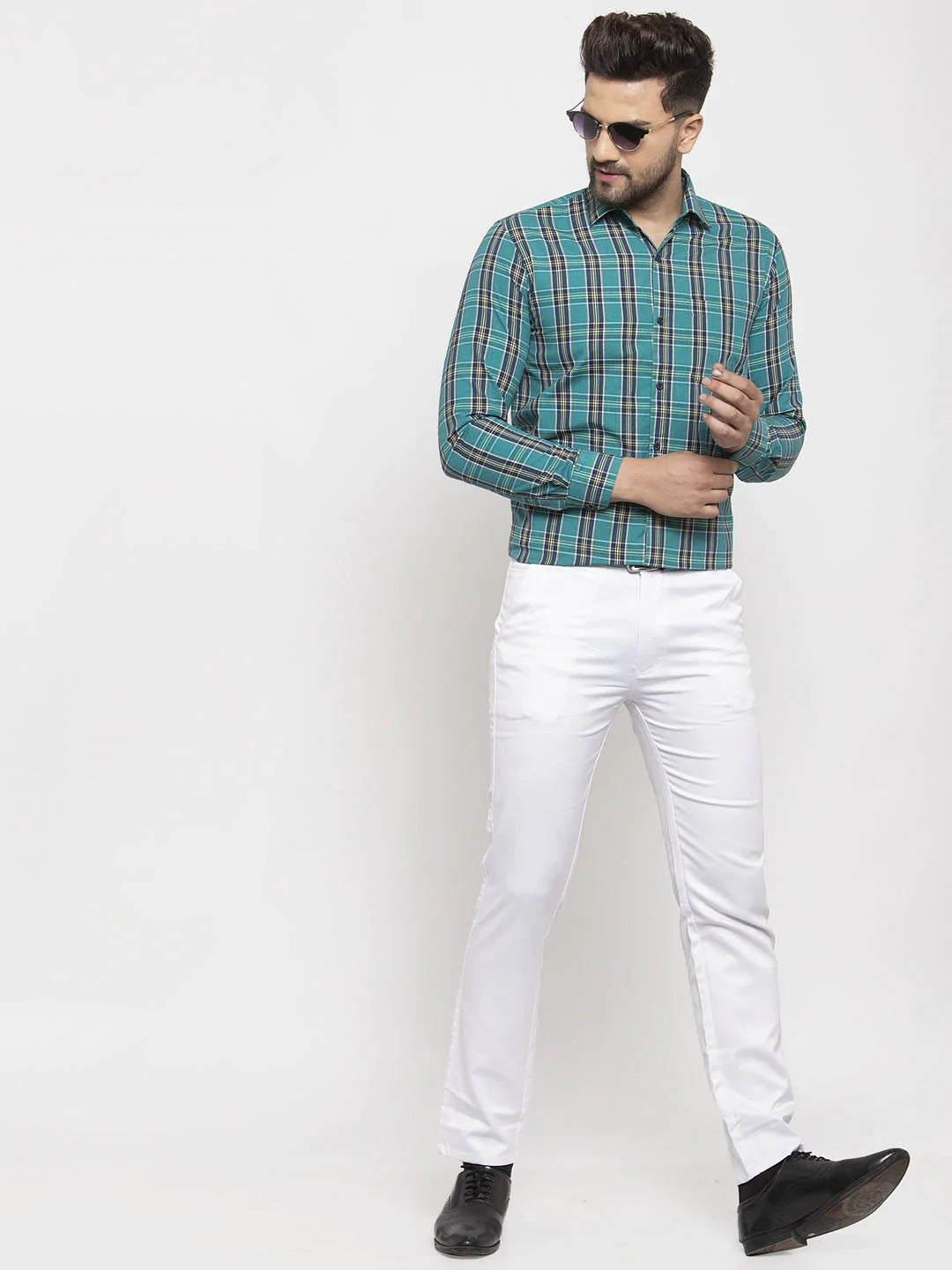 Jainish Green Men's Cotton Checked Formal Shirt's ( SF 764Green )