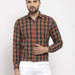 Jainish Orange Men's Cotton Checked Formal Shirt's ( SF 764Orange )