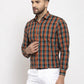 Jainish Orange Men's Cotton Checked Formal Shirt's ( SF 764Orange )