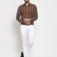 Jainish Orange Men's Cotton Checked Formal Shirt's ( SF 764Orange )