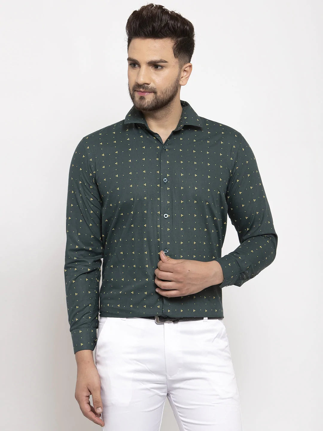 Jainish Green Men's Cotton Printed Formal Shirt's ( SF 766Green )