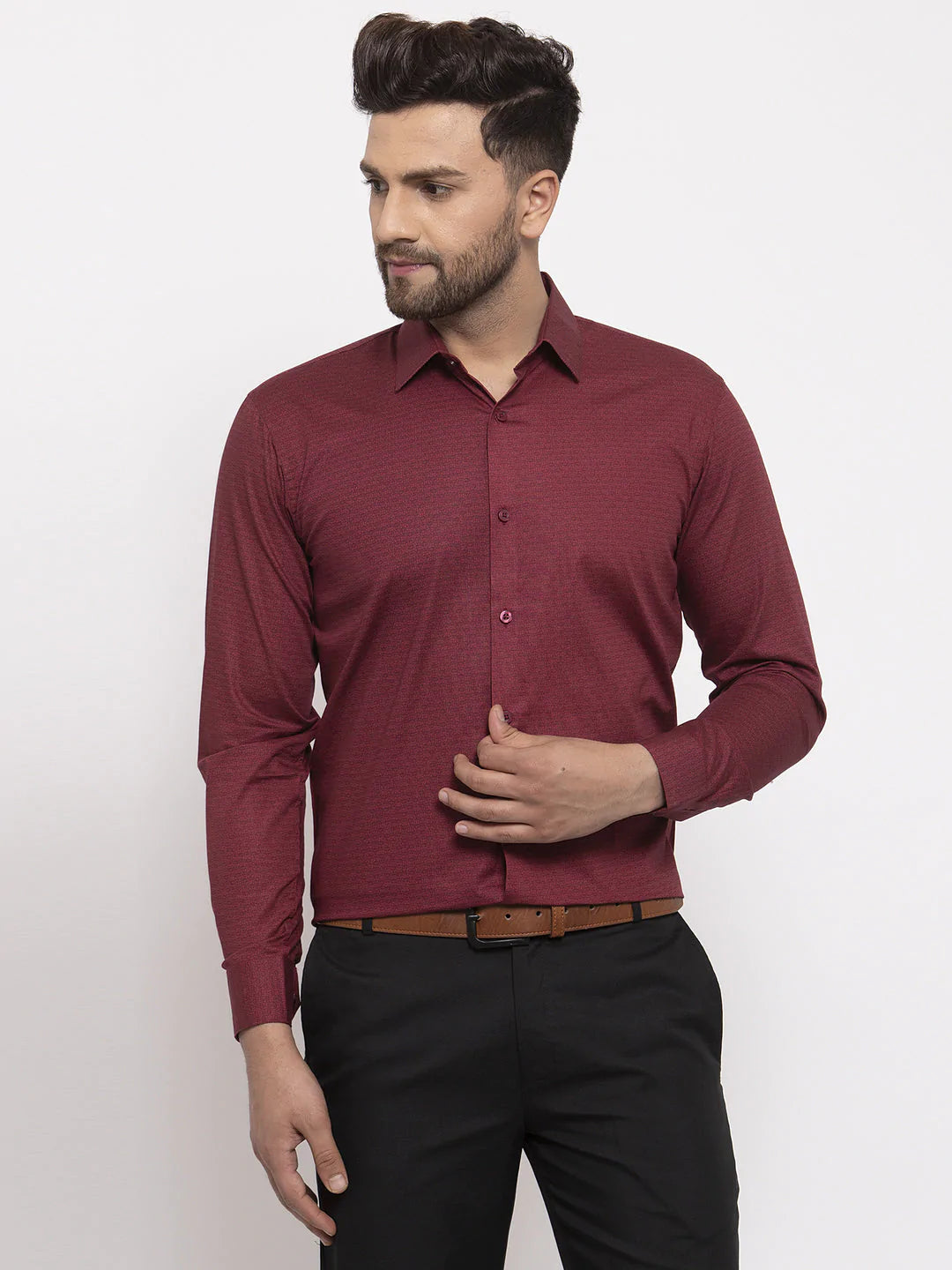 Jainish Maroon Men's Cotton Geometric Formal Shirt's ( SF 767Maroon )