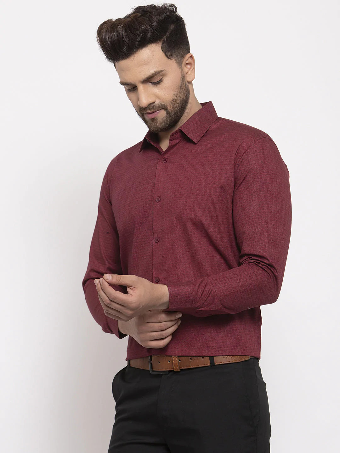 Jainish Maroon Men's Cotton Geometric Formal Shirt's ( SF 767Maroon )