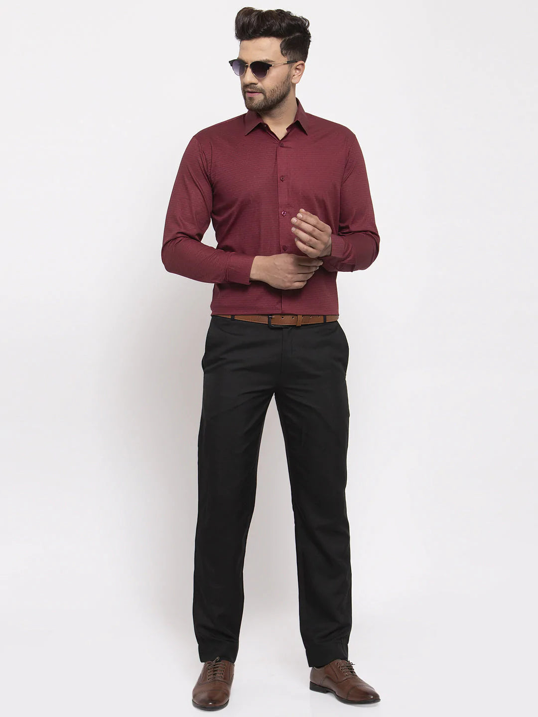 Jainish Maroon Men's Cotton Geometric Formal Shirt's ( SF 767Maroon )