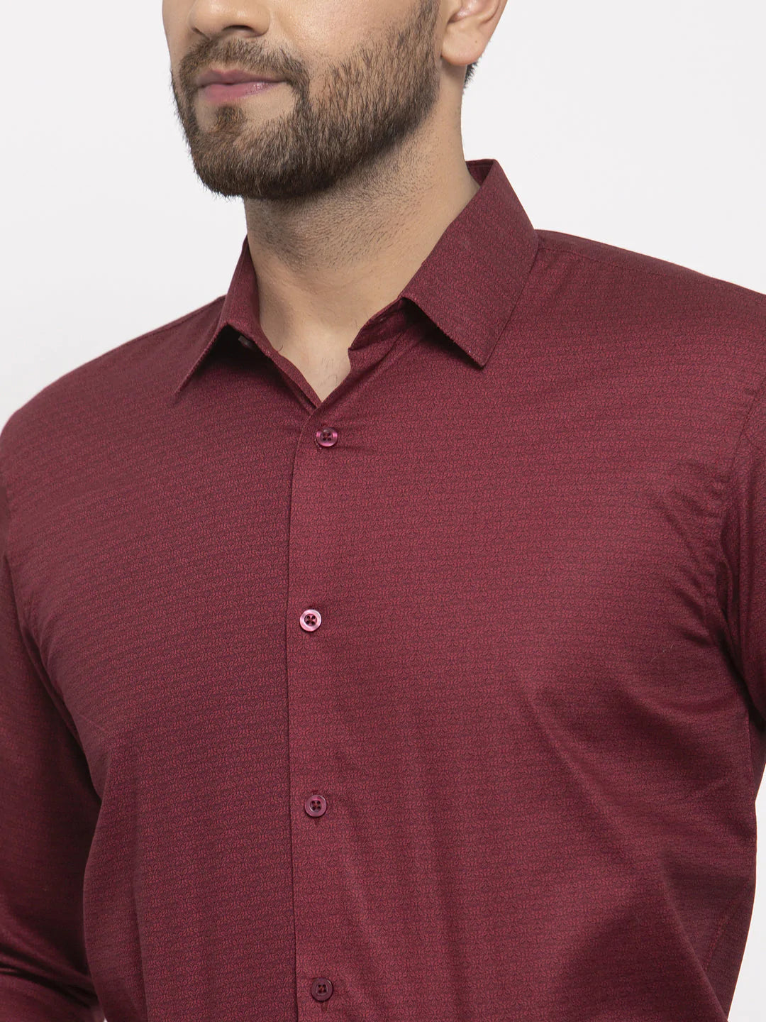 Jainish Maroon Men's Cotton Geometric Formal Shirt's ( SF 767Maroon )