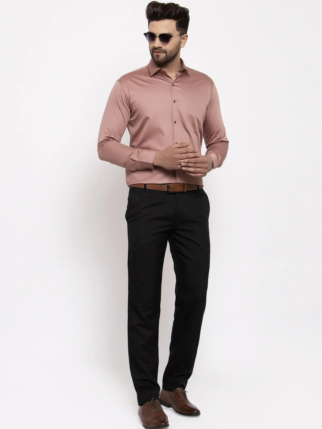 Jainish Brown Men's Cotton Solid Formal Shirt's ( SF 768Brown )