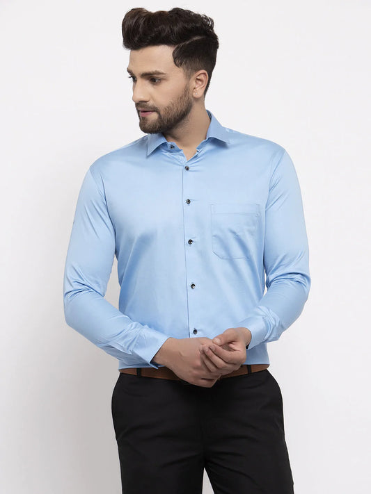 Jainish Blue Men's Cotton Solid Formal Shirt's ( SF 768Light-Blue )