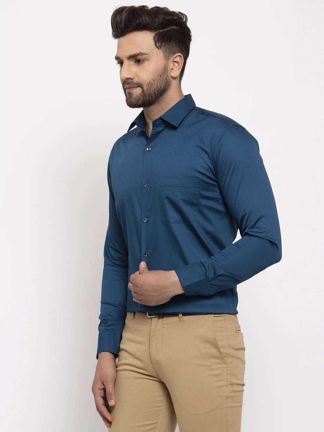 Jainish Navy Men's Cotton Solid Formal Shirt's ( SF 768Navy )