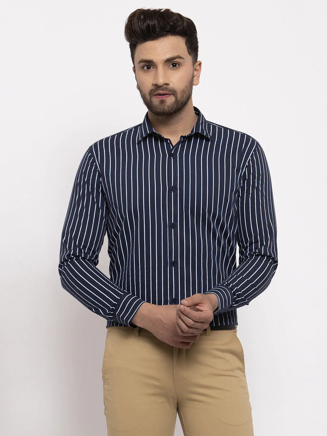Jainish Navy Men's Cotton Striped Formal Shirt's ( SF 770Navy )