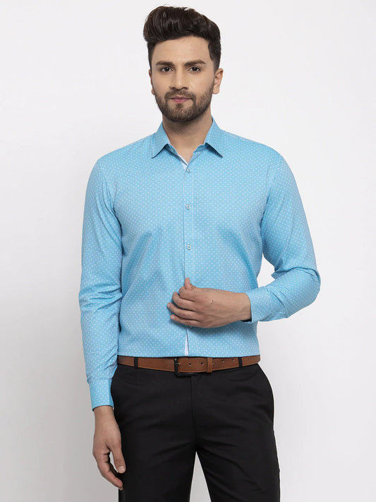 Jainish Blue Men's Cotton Printed Formal Shirt's ( SF 774Aqua )
