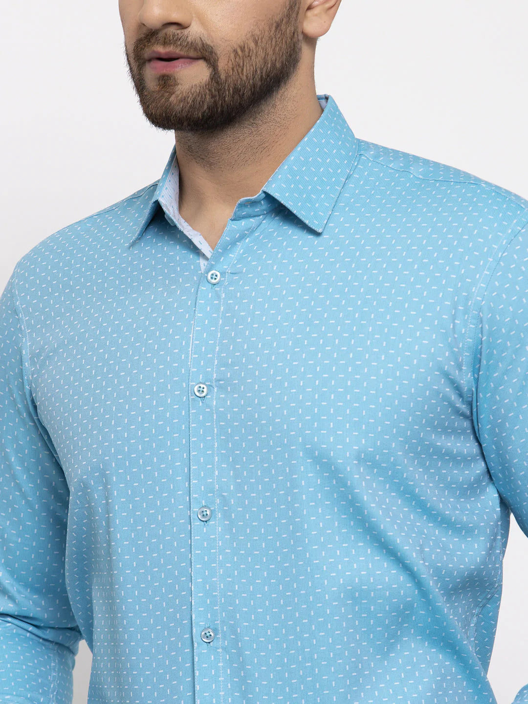 Jainish Blue Men's Cotton Printed Formal Shirt's ( SF 774Aqua )