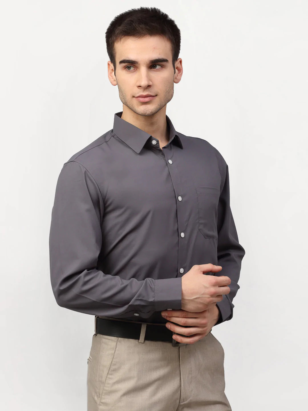 Jainish Grey Men's Solid Formal Shirts ( SF 777Grey )