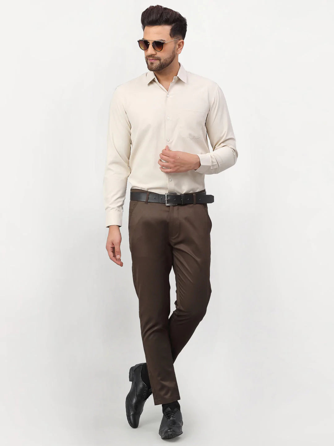 Jainish Beige Men's Solid Formal Shirts ( SF 777Light-Beige )