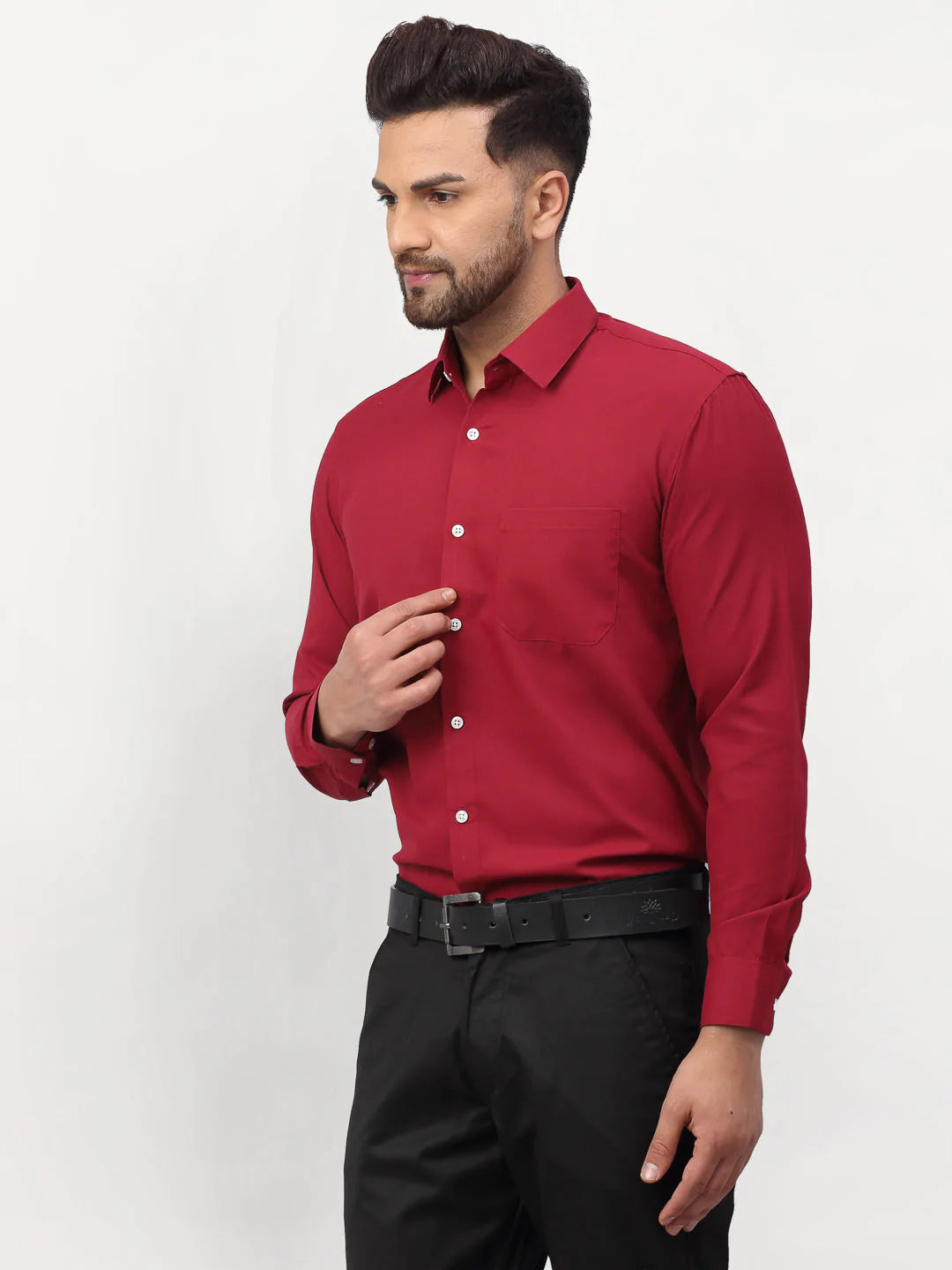 Jainish Maroon Men's Solid Formal Shirts ( SF 777Maroon )