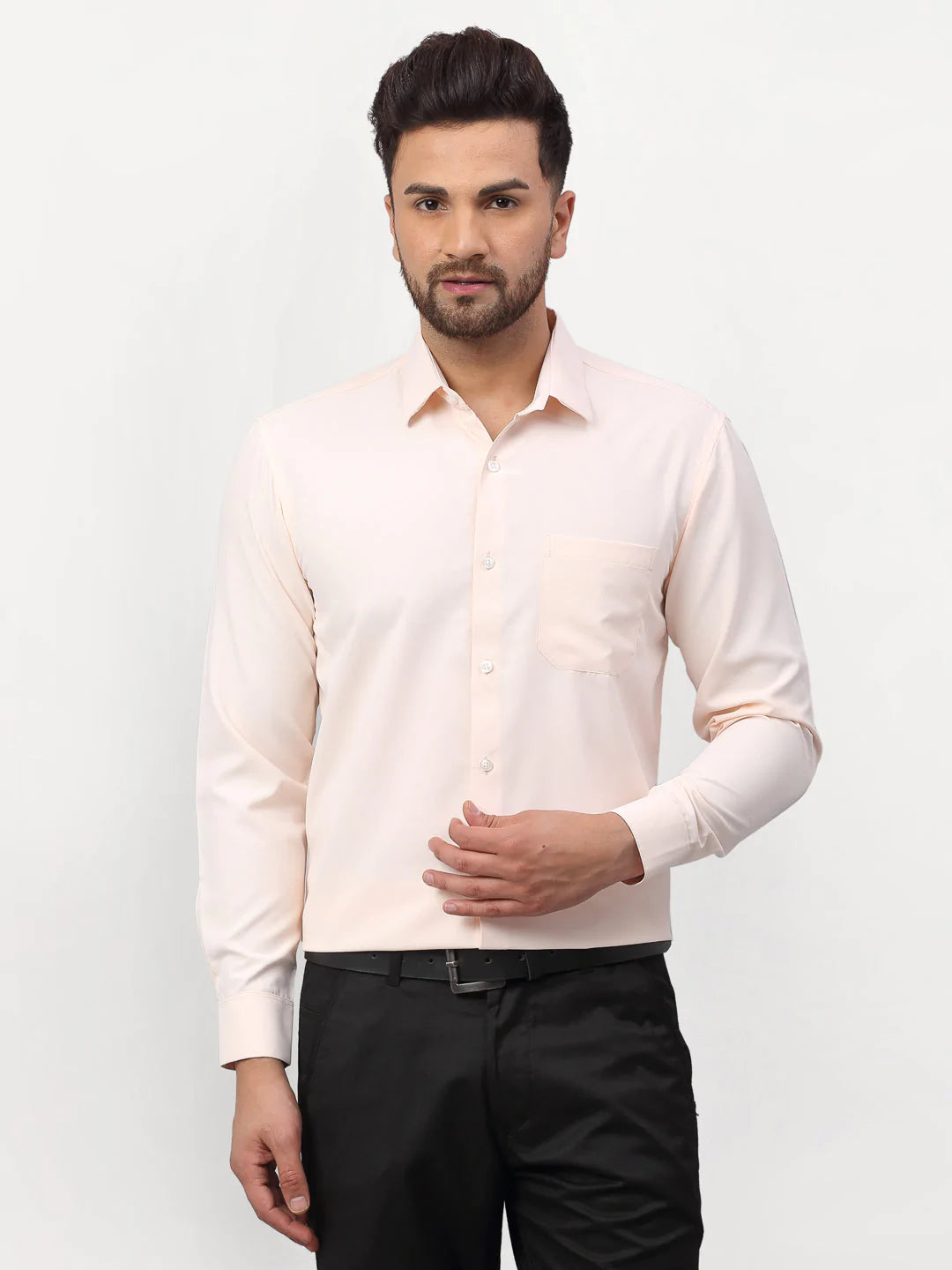 Jainish Peach Men's Solid Formal Shirts ( SF 777Peach )