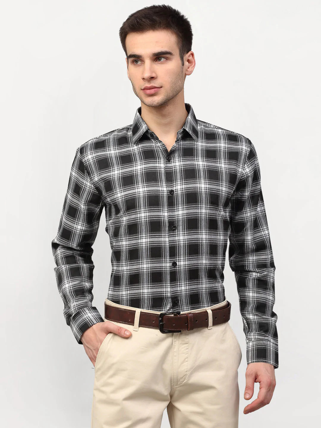 Jainish Black Men's Checked Formal Shirts ( SF 779Black )