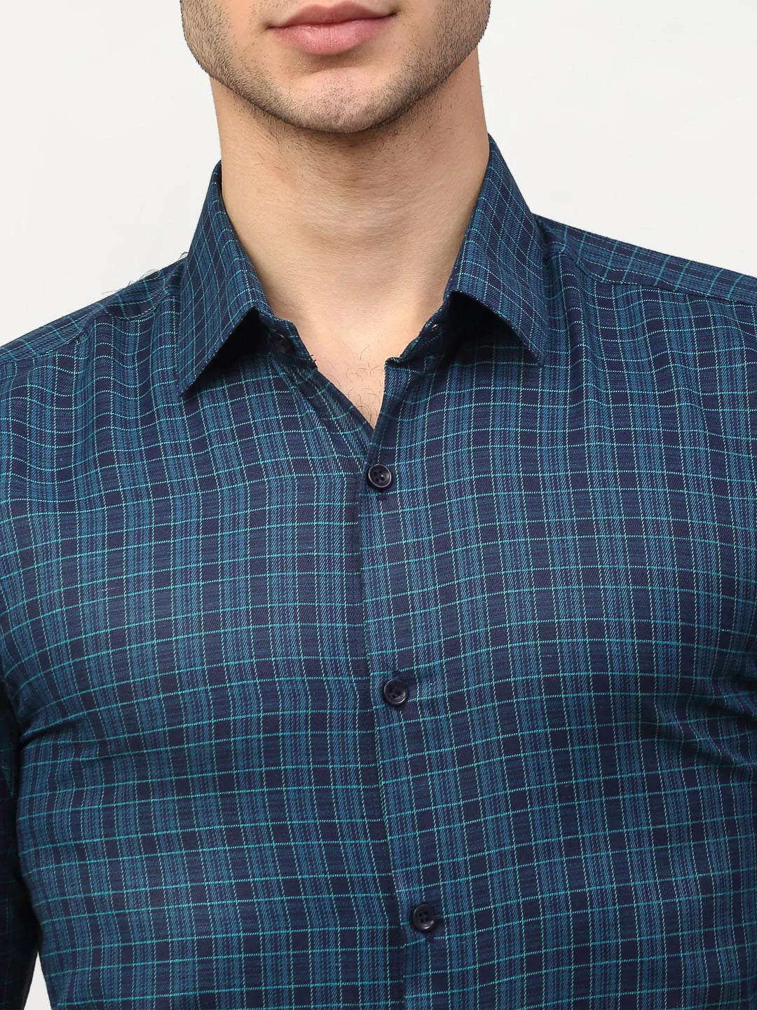Jainish Blue Men's Checked Formal Shirts ( SF 780Blue )