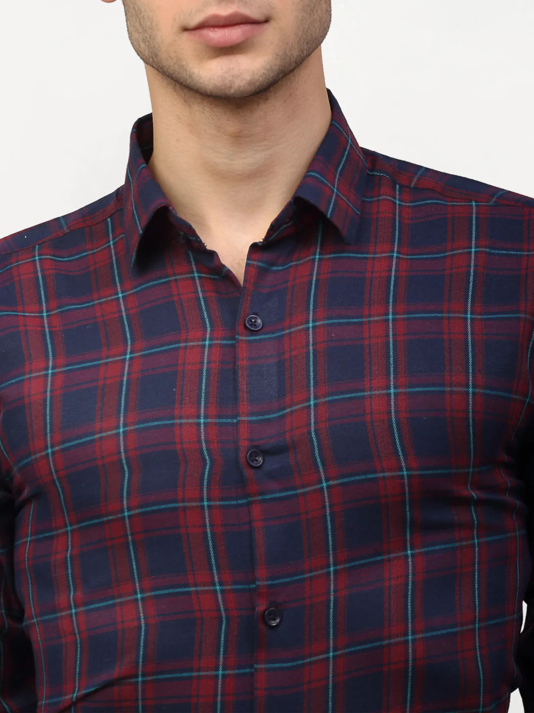 Jainish Red Men's Checked Formal Shirts ( SF 781Red-Blue )