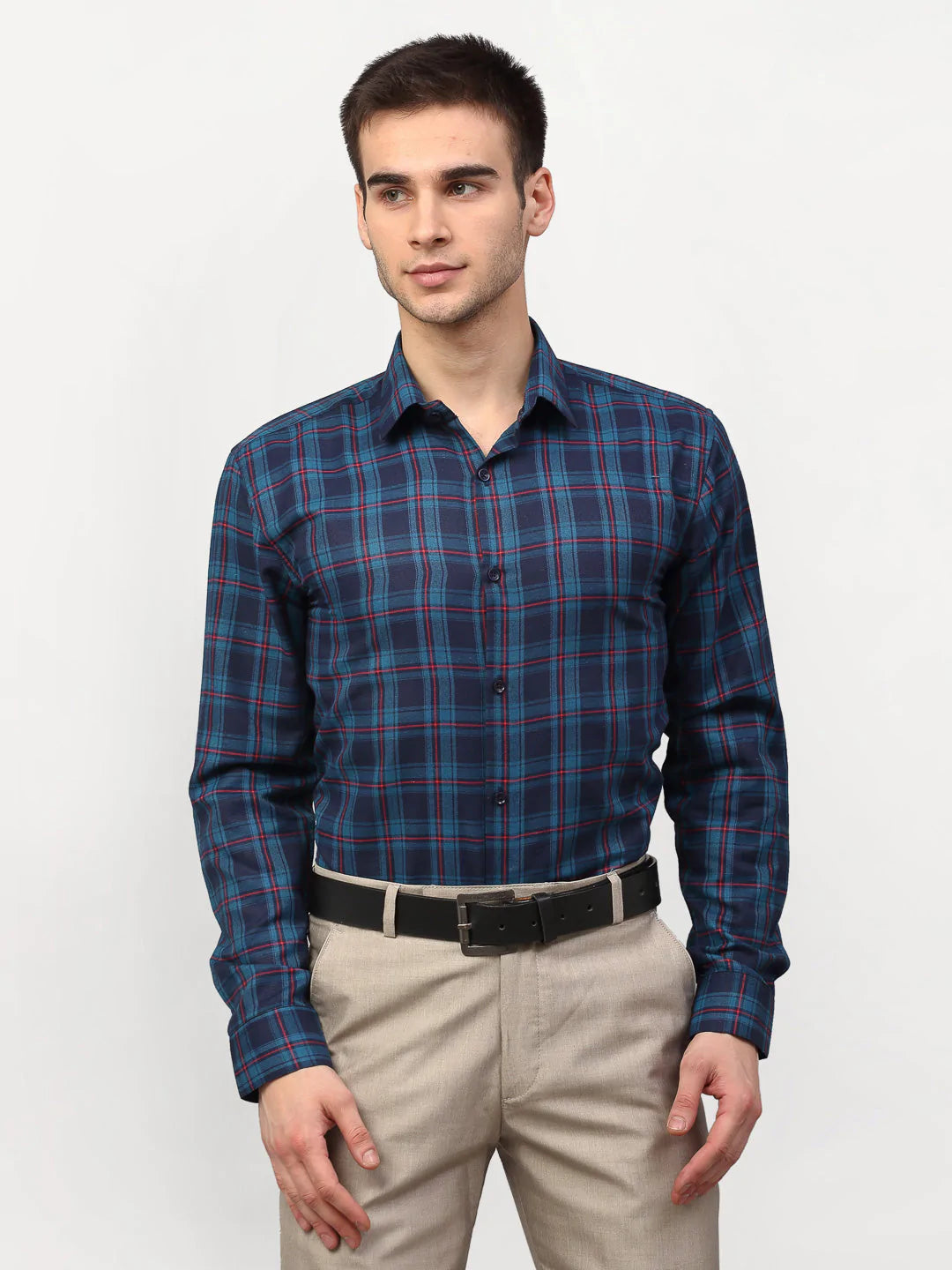 Jainish Blue Men's Checked Formal Shirts ( SF 781Sky-Blue )