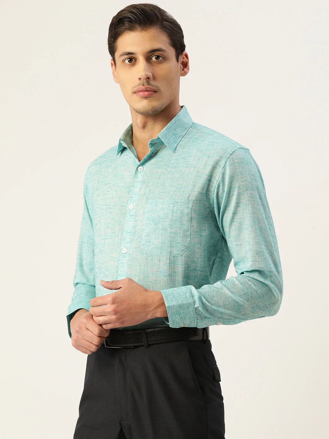 Jainish Green Men's Solid Cotton Formal Shirt ( SF 782Green )