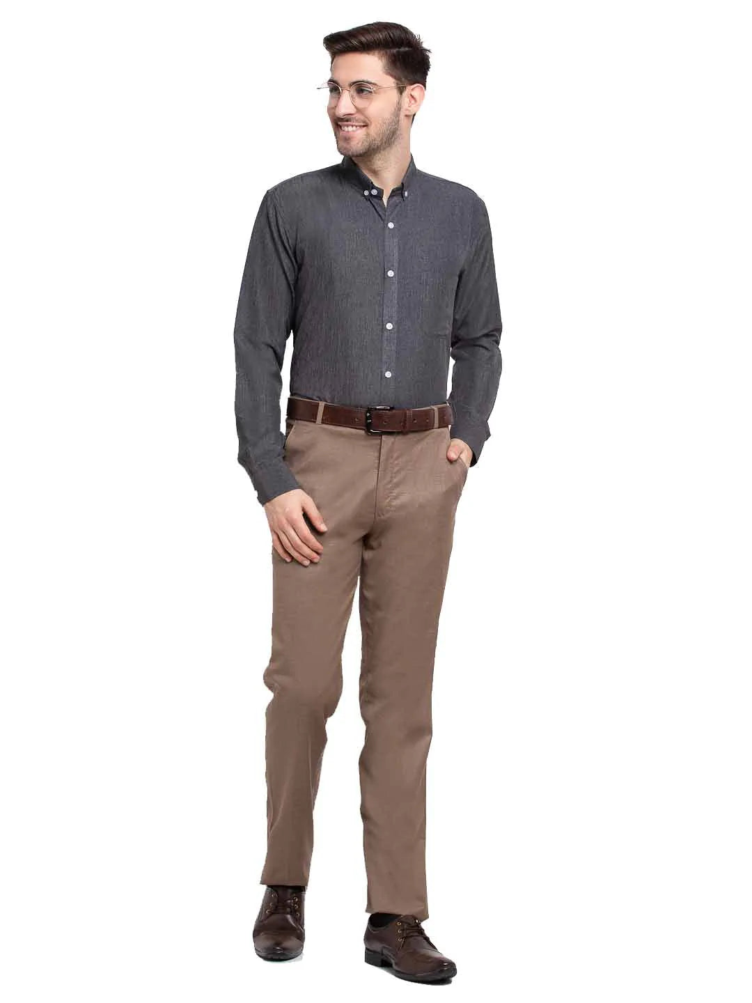 Jainish Grey Melange Men's Button Down Collar Cotton Formal Shirt ( SF 785Charcoal )