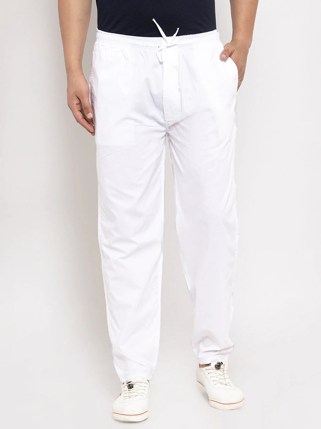 Jainish Men's White Solid Cotton Track Pants ( JOG 011White )