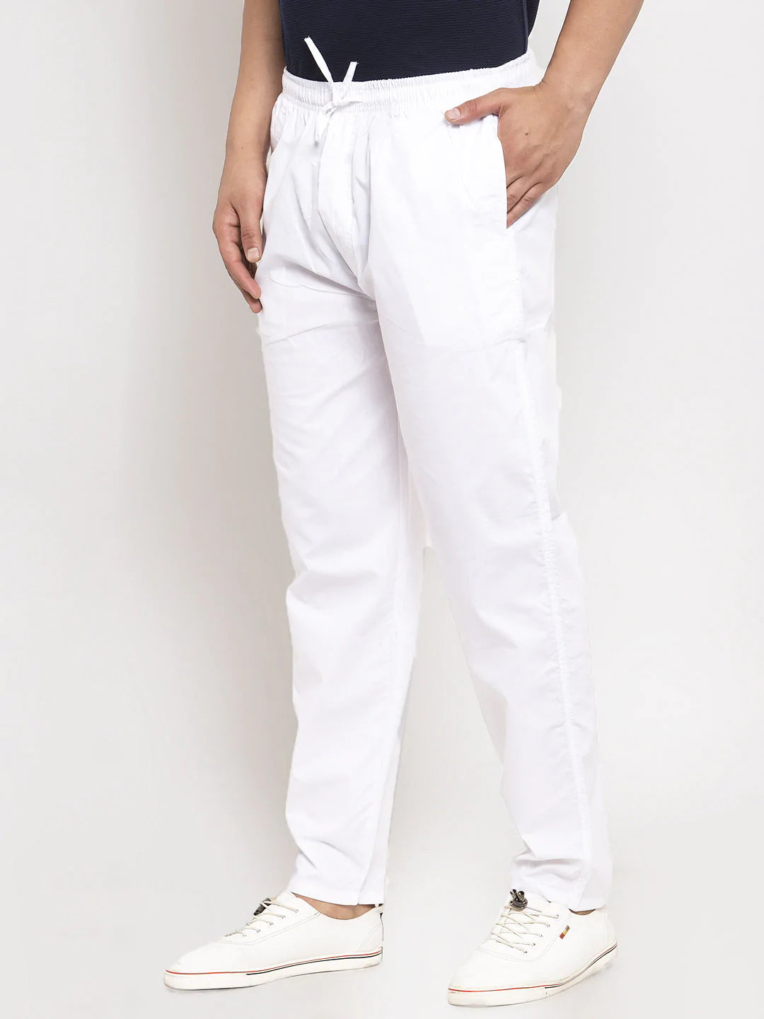 Jainish Men's White Solid Cotton Track Pants ( JOG 011White )